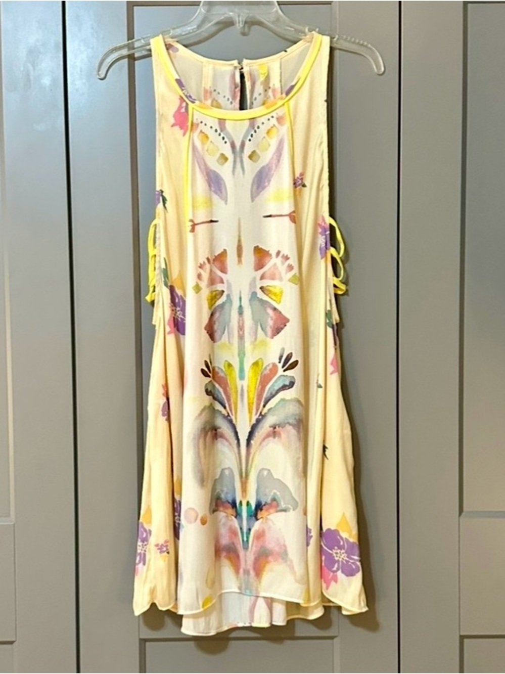 Free People Dream Free Tunic Dress Abstract Floral Pockets Cutout Women’s Large - Picture 3 of 10